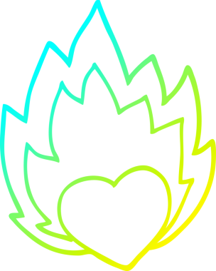 Bir insan tarafından çizilmiş yanan bir kalbin soğuk gradyan çizgisi.