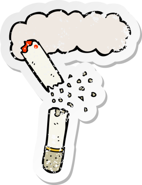 Bir insan tarafından çizilmiş kırık bir sigaranın retro sıkıntılı yapıştırması.