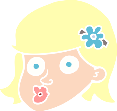 Bir insan tarafından çizilmiş bir kızın düz renkli karikatür yüzü