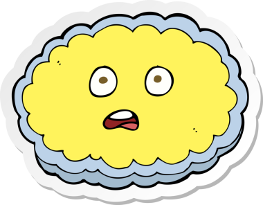 Bir insan tarafından çizilmiş şok olmuş bir karikatür bulutu yüzü çıkartması.