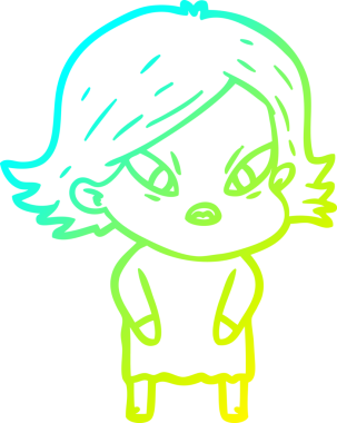 Bir insan tarafından çizilmiş soğuk gradyan çizgi çizimi stresli bir kadın