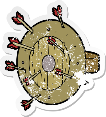 Bir insan tarafından çizilmiş oklarla dolu bir kalkanın sıkıntılı çıkartması.