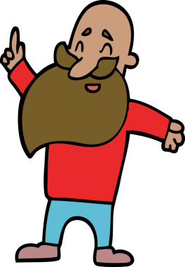 Bir insan tarafından çizilmiş sakallı karikatür adam.