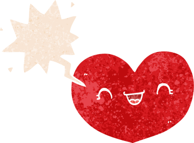 bir insan tarafından çizilmiş, grunge dertli retro tarzı ile konuşma baloncuğu ile çizgi film aşk kalbi