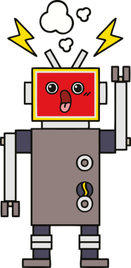 Bir insan tarafından çizilen robot arızasının sevimli karikatürü.