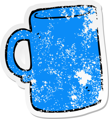 Bir insan tarafından çizilmiş karikatür bardağının sıkıntılı çıkartması.