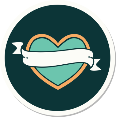 Bir insan tarafından çizilmiş geleneksel bir kalp ve bayrak stili dövme çıkartması.