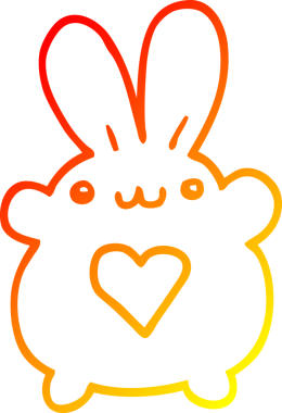 Sevgi dolu kalbi bir insan tarafından çizilmiş sevimli bir tavşanın sıcak çizgi çizimi