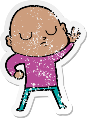 Bir insan tarafından çizilmiş kel bir adamın sıkıntılı çıkartması.