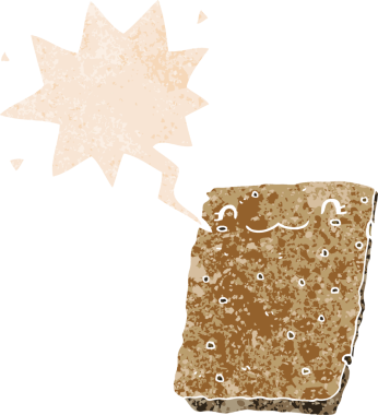 grunge içinde konuşma balonu olan karikatür bisküvisi bir insan tarafından çizilmiş sıkıntılı retro desen tarzı