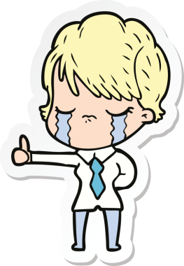 Bir insan tarafından çizilmiş, ağlayan bir karikatür kadının çıkartması.