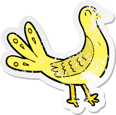 Bir insan tarafından çizilmiş karikatür kuşunun gerilmiş çıkartması.