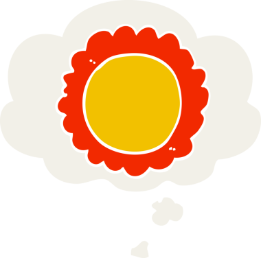 Düşünce baloncuğu olan karikatür çiçeği insan tarafından çizilmiş.