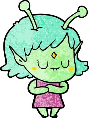 Bir insan tarafından çizilmiş uzaylı kız.