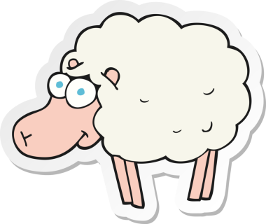 Bir insan tarafından çizilmiş komik bir koyunun çıkartması.