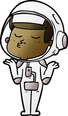 Bir insan tarafından çizilmiş kendine güvenen bir astronot çizgi filmi.