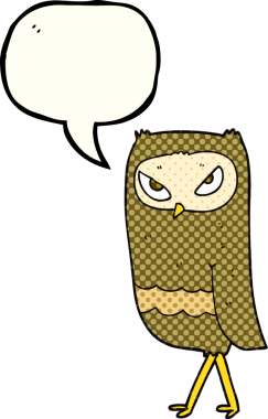 Bir insan tarafından çizilmiş serbest çizilmiş çizgi roman konuşma balonu baykuşu.