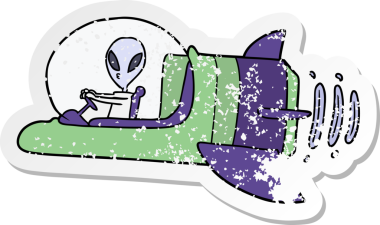 Bir insan tarafından çizilmiş karikatür uzaylı uzay aracının sıkıntılı çıkartması