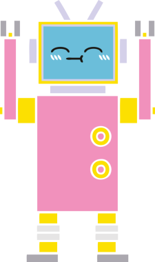 Bir insan tarafından çizilmiş düz renkli bir robot karikatürü
