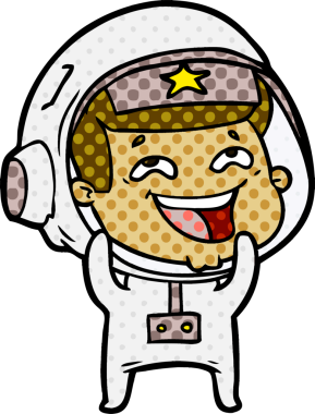 Bir insan tarafından çizilmiş gülen astronot çizgi filmi.