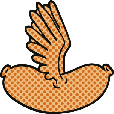 Bir insan tarafından çizilmiş çizgi roman tarzı uçan sosis.