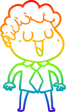 Gökkuşağı gradyan çizgisi bir insan tarafından çizilmiş gülen bir karikatür adamın çizimi