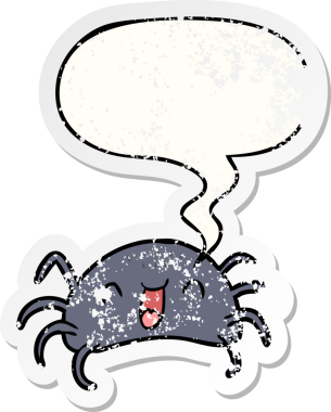 Konuşma baloncuklu çizgi film örümceği bir insan tarafından çizilmiş sıkıntılı eski bir çıkartma