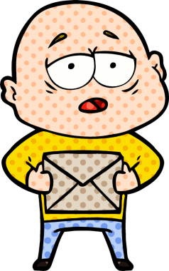 Bir insan tarafından çizilmiş yorgun, kel bir adam.