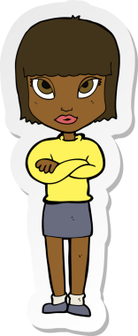 Bir insan tarafından çizilmiş çapraz kollu bir karikatür kadının çıkartması.