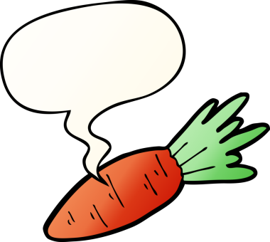 Bir insan tarafından çizilmiş, konuşma baloncuklu çizgi film havucu.