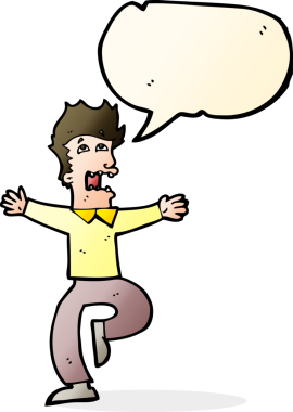 Bir insan tarafından çizilmiş, konuşma balonuyla dehşete düşmüş bir adam.