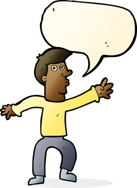 Bir insan tarafından çizilmiş konuşma balonuyla adama ulaşan çizgi film.