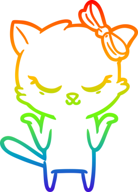 Gökkuşağı gradyan çizimi. Bir insan tarafından çizilmiş şirin bir çizgi film kedisi.