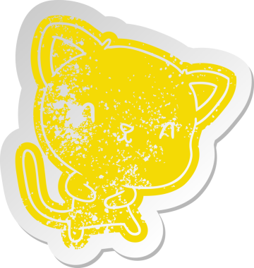 Bir insan tarafından çizilmiş sevimli kawaii kedisinin sıkıntılı eski çizgi film çıkartması.