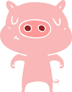 Düz renkli çizgi film içerikli domuz insan tarafından çizilmiş.