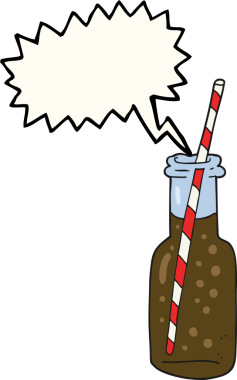 Bir insan tarafından çizilmiş serbest konuşma balonu karikatürü köpüklü içecek şişesi.