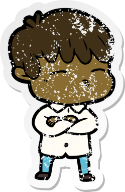 Bir insan tarafından çizilmiş, sıkıntılı bir çizgi film çıkartması.