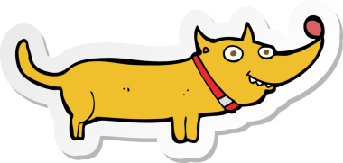 Bir insan tarafından çizilmiş mutlu bir köpeğin çıkartması.