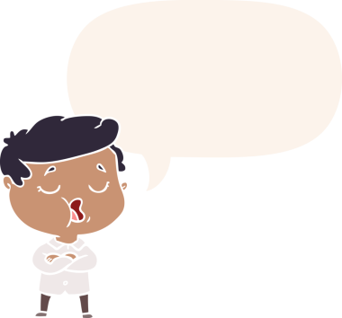 Bir insan tarafından çizilmiş, konuşma baloncuğuyla konuşan karikatürist adam.