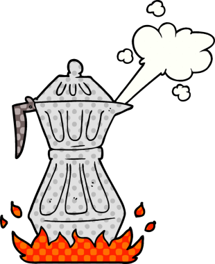 Bir insan tarafından çizilmiş dumanı tüten espresso kabı.