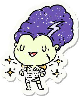 Dövme stili eski bir çıkartma. Bir insan tarafından çizilmiş zombi gelin karakteri.