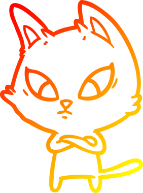 Bir insan tarafından çizilmiş kafası karışmış çizgi film kedisinin sıcak çizgi çizimi