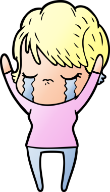 Bir insan tarafından çizilmiş ağlayan çizgi film kadını.