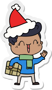 Bir insan tarafından çizilmiş Noel Baba şapkası takan gülen bir çocuğun el yazısı.