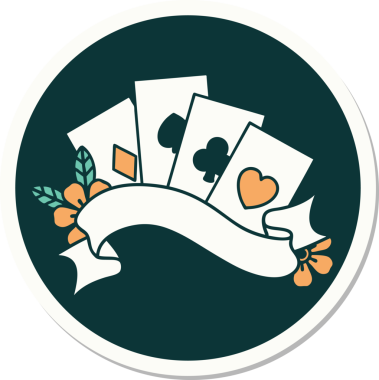 Geleneksel kart stili dövme çıkartması ve insan tarafından çizilmiş çiçekli pankart.