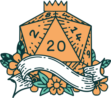 Retro Dövme Biçimi Doğal 20 D20 zar bir insan tarafından çizildi