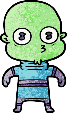 Bir insan tarafından çizilmiş garip kel uzay adamı çizgi filmi.