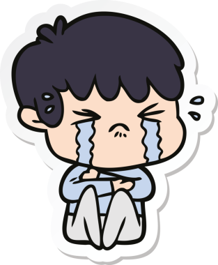 Bir insan tarafından çizilmiş ağlayan bir çizgi film çocuğunun çıkartması.