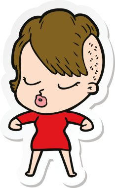 Çizgi film çıkartması. Bir insan tarafından çizilmiş güzel hippi kız.