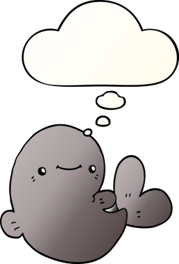 Düşünce baloncuğu olan karikatür balinası bir insan tarafından çizilmiş.